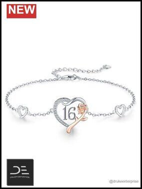 925 Sterling Silver Rose Flower Link Bracelet Birthday Gift Women Daughter Wife